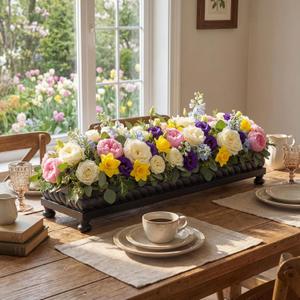 AceOrbit 24" Large Long Wooden Dough Bowl, Spring Decorative Wooden Tables Centerpiece Tray, Riser Rustic Dough Bowl, Modern Farmhouse Centerpiece Tray for Table Living Room Dining Gift(Black)