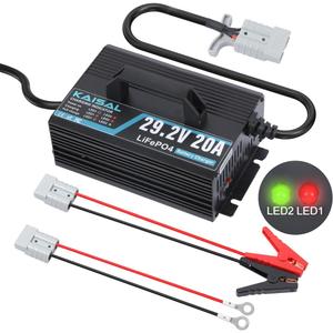 24V 20A Lithium Battery Charger 29.2V LiFePO4 Battery Charger 24 Volt Lithium Charger 0V Wake Up LiFePO4 Charger with Indicator, 3 Connectors for 25.6V LiFePO4 Battery of RV, Boat,Truck, Marine, Solar