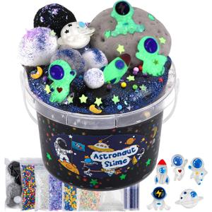 Astronaut Galaxy Slime for Kids, Big Slime Bucket with Clay, Glow in The Dark Slimes Kit for Girls and Boys Ages 8-12, Slimes Party Favors for Birthday Easter, Sensory DIY Toys