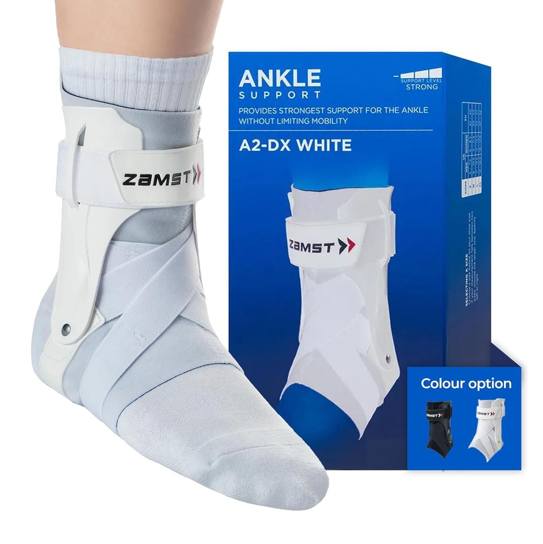 Zamst A2-DX White Ankle Brace for Sports - Breathable Sports Ankle Support for Men and Women with Guard Stabilizers for High-Grade Ankle Sprain - Left, Medium