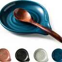 Spoon Holder, Ceramic Spoon Rest for Kitchen Counter Farmhouse Cooking, Large Utensil Rest for Spoons, Ladles, Tongs, Spatula, 5 Inches (Blue)