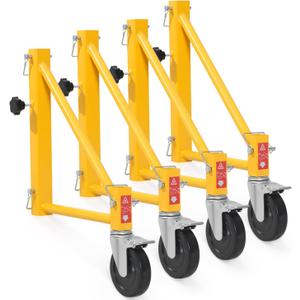VEVOR 4-Pack Scaffold Outriggers, 1000 lbs Total Load Capacity Baker-Style Scaffolding Accessory with Swivel Casters, Carbon Steel Scaffold Wheel System with Rust Proof Galvanized Surface, Yellow