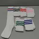 Unittype 6 Pair White Knee High Socks for Women Girls Striped Tube Socks Roller Skate Skating Soccer Sports Long Stockings Leg Warmer Gifts for Men Women Team Teens