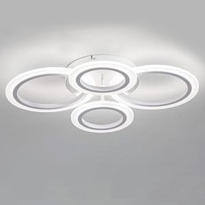 Shine LUEST 34W LED Ceiling Light with Remote, 3000-6000K Dimmable Modern Flush Mount Ceiling Lighting Fixture White 4 Rings Round Chandelier Ceiling Lamp for Small Room, Bedroom