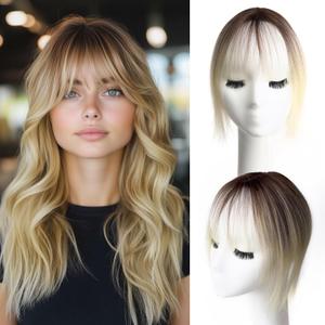 Hair Toppers for Women Synthetic Hair, 360° 3D Cover Wispy Bangs Hair Pieces, Hair Toppers for Women with Thinning Hair Pieces (Ombre Mix Blonde with Dark Root to Blonde)