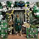 Congratulations Graduation Decor Class of 2026 Green and Black Balloons Arch kit with Balloons Boxes, Graduation Party Decor Gold Confetti Balloon Explosion Star Certificate Trophies Foil Balloon