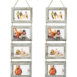 SESEAT 4x6 Wall Hanging Picture Frames Collage with 8 Opening Distressed White Frames,2 Packs