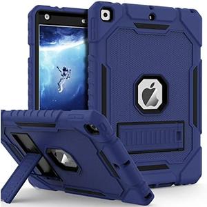 ZoneFoker Case for iPad 9th/8th/7th Generation 2021/2020/2019(10.2 inch), Heavy Duty Military Grade Shockproof Rugged Protective 10.2" Cover with Built-in Stand for iPad 9 8 7 Gen (NavyBlue+Black)