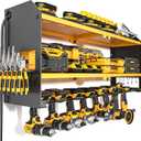 YYR Power Tool Organizer with Charging Station Wall Mount, Cordless Drill and Battery Holder for Garage Organization, Electric Tools Storage Rack Build in Surge Protection Power Strip - Yellow Shelf