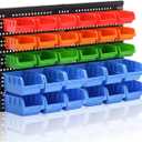 Wall Mounted Storage Bins Parts Rack 4 Colors Garage Plastic Shop Tool Organizer, ABS Plastic Garage Rack, Screw Storage 30 Bins