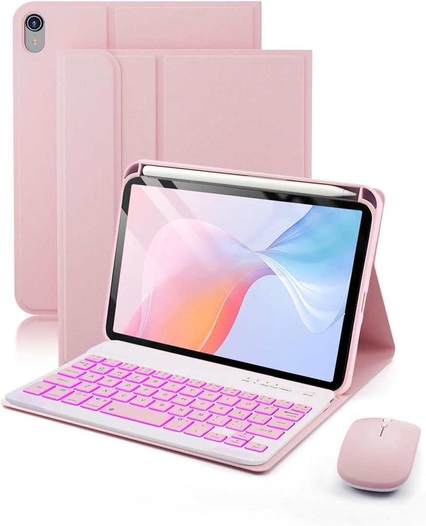 for iPad mini 7 (2024) & Mini 6 (2021) Case with Keyboard for iPad mini (A17 Pro) 7th 6th Generation 8.3" - 7 Colors Backlit Keyboard Case - Built in Pencil Holder with Mouse - Pink