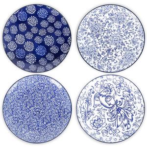 Selamica Ceramic Dinner Plates set of 4, 10.5 Inch Ceramic Plates for Kitchen, Large Serving Plates for Pasta Salad Steak, Microwave Dishwasher Safe, Blue