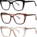 PUBOWT Bifocal Reading Glasses For Women Cat Eye Oversized Spring Hinge Frame Blue Light Computer Fashion Readers Clear Top No Line Ladies Large Stylish Progressive Invisible Eyeglasses PT2001 +2.0
