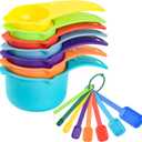Measuring Cups and Spoons Set 15, Plastic Measuring Cup and Measuring Spoon, 7 Measuring Cups and 7 Spoons with 1 Leveler, Kitchen Measuring Cups Set for Baking, Colorful Measure Cups Spoons