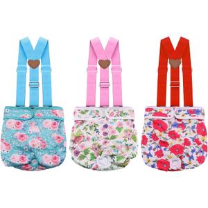 3 Pack Washable Female Dog Diaper with Suspender,Reusable Fixed Doggie Diapers Super Absorbent Leakproof for Small Medium Large Dog in Heat Cycle-M