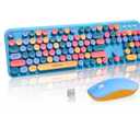 Wireless Keyboard and Mouse Combo with Switch Button 2.4GHz Cordless Typewriter Keyboard | AutoSleep | USB Receiver for Windows PC/Laptop Blue Colorful