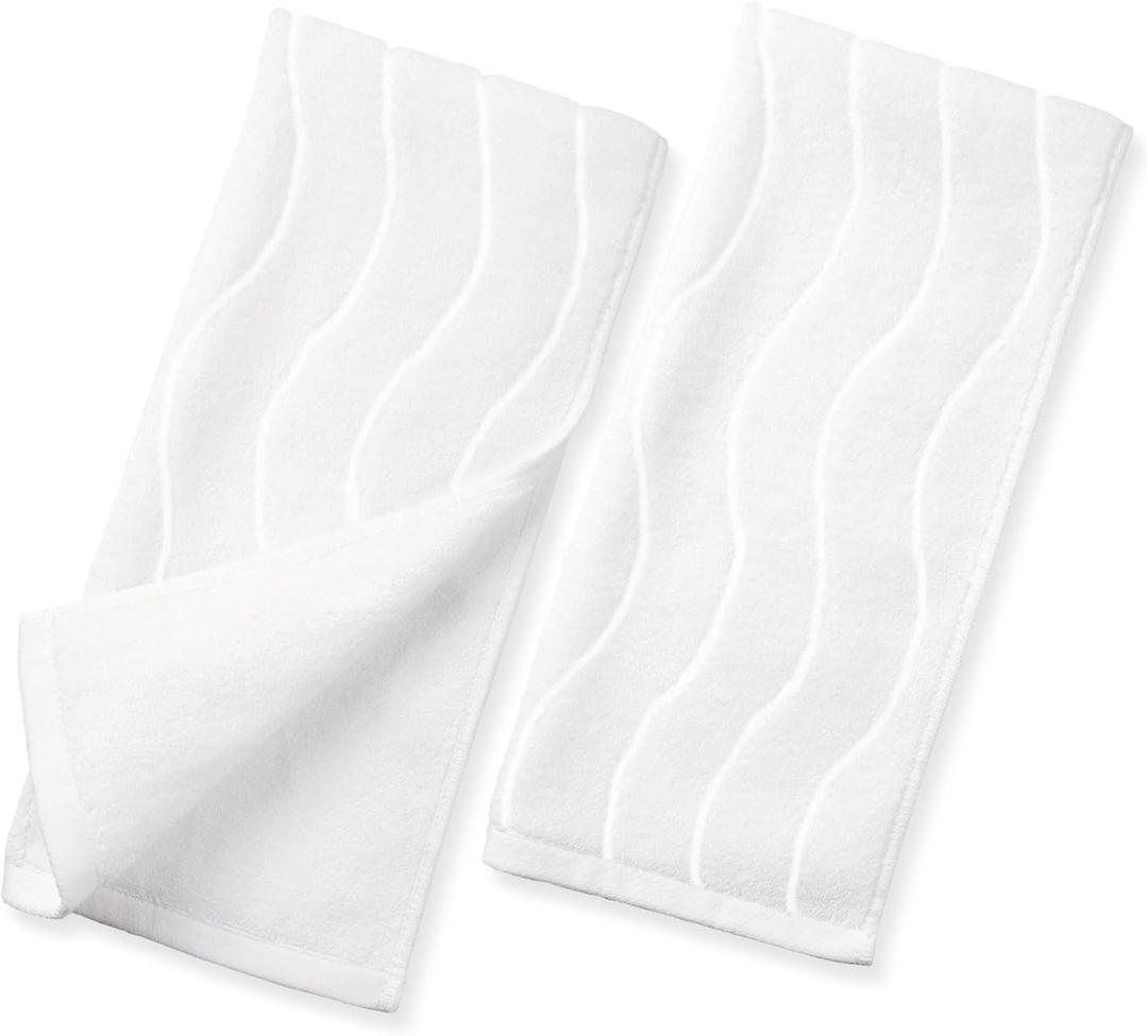 White Hand Towels for Bathroom Wavy Jacquard - 2 Piece Luxury Spa Hotel Hand Towel, Quick Dry Absorbent Face Towels, 13x29 Inches