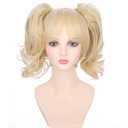 Blonde Wig for Kids Girls Short Blonde Ponytail Wig for Child Include 2 Detachable Buns with Clips Synthetic Cosplay Costume Wigs