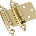 DecoBasics Brass Plated (Gold) Cabinet Hinges for Kitchen Cabinets (25 Pair -50 Pcs) -1/2" Overlay (Variable) -Self Closing Kitchen Cabinet Hinges Flush Mount w/Silicon Bumpers & Upgraded Screws