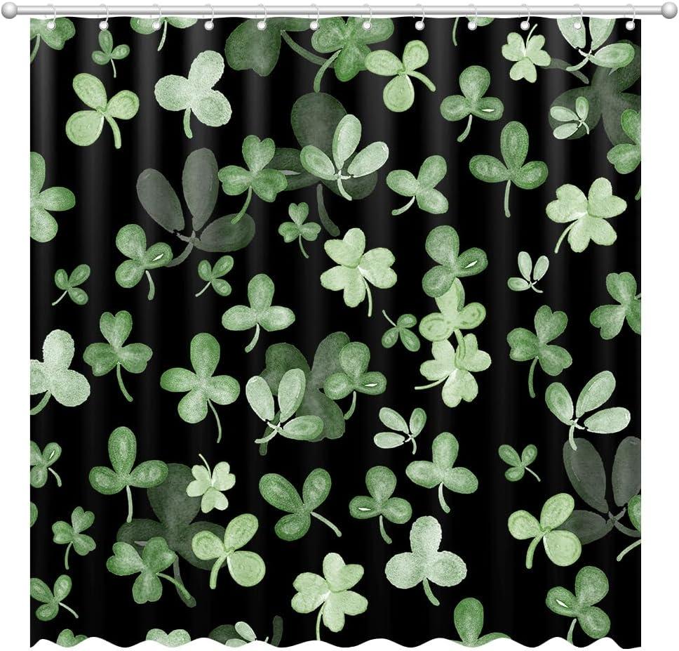 St. Patrick's Day Shower Curtain 72" x 72" Lucky Shamrock Home Bathroom Decorations Green Clover Leaves Bathtub Curtain Set with 12 Hooks