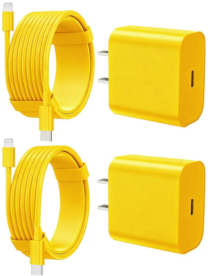FEEL2NICE iPhone Charger Fast Charging 2 Pack Type C Wall Charger Block with 2 Pack [6FT&10FT] Long USB C to Lightning Cable for iPhone 14/13/12/12 Pro Max/11/Xs Max/XR/X,AirPods Pro,Yellow