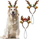 Apoway 2 Pieces Christmas Dog Headbands with Adjustable Rope Brown Reindeer Antler Headbands Holiday Costumes Accessories for Dog Cat Pet Hair Hoop Headpiece for Christmas Party