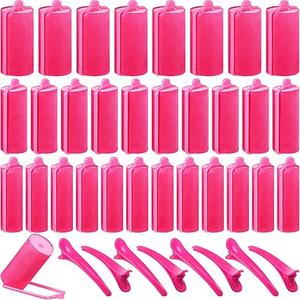 40 Pieces Sponge Hair Rollers Satin Rollers Silk Foam Rollers Women Hair Curlers with Duck Teeth Clips for Hairdressing Styling(Multi-size,Rose Red)