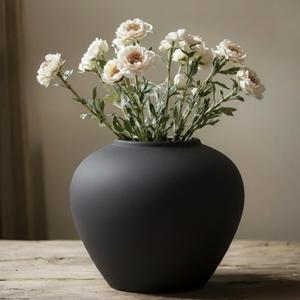 Rustic Ceramic Vase, 7.1" Black Farmhouse Tall Vase, Vintage Vases, Modern Terracotta Decor Vases for Home Decor, Living Room, Entryway, Table Centerpieces, Shelf, Kitchen, Housewarming Gifts