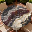 COTAIL Round Outdoor Tablecloth with Zipper and Umbrella Hole, Fitted Table Cloth with Elastic, Oil Waterproof Tablecover for Patio Picnic Camping Garden Fits 32"-36" Round Table, Colorful Marble