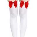Parma77 Women's Satin Bow Stockings, Thigh High Stockings with Bows Over The Knee Socks, Thigh High Over Knee Stocking, Red