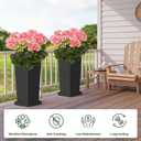 Metal Tall Outdoor Planters Set of 2, 26 inch Durable Tall Planters with Rust-Proof Coating & Drainage Insert Shelve & Trays, Black Outdoor Planters for Porch, Garden, Patio, Yard