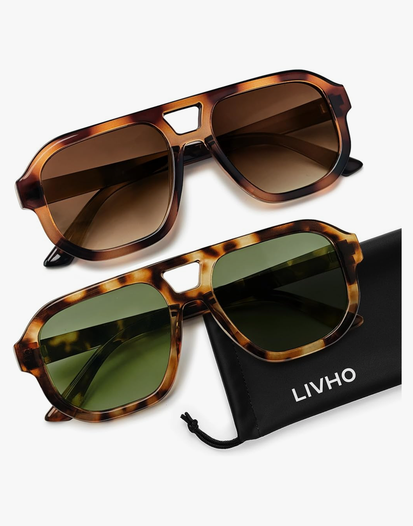 livho Trendy Polarized Square Aviator Sunglasses Women Men Square Eyewear Frame, Retro Sun Glasses for Women Men 2025 Shades
