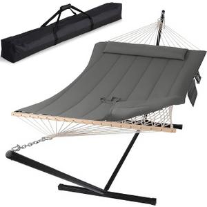 Double Outdoor Hammock with Stand, Carrying Bag, Dark Gray
Two Person Cotton Rope Hammock with Polyester Pad