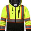 High visibility Hoodie for Men,Class3 Hi Vis Hoodie,Fleece Lined Reflective Hooded,Construction work Hi-Vis Safety Sweatshirt,Black Bottom Lime 6XL (Neon Yellow)