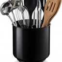 Cooler Kitchen Jumbo Extra Large Sturdy Rotating Black Utensil Holder Caddy with No-Tip Weighted Base, and Gripped Insert - Rust Proof and Dishwasher Safe Kitchen Utensils Holder