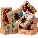 JOYIN 12PCS Christmas Cookie Boxes for Gift Giving, 8.75" x 5.75" x 2.75" Xmas Holiday Treat Cookie Tin with Window, 3 Designs Brown Foiled Kraft Bakery Box for Pastries, Cupcakes, Brownies, Doughnut