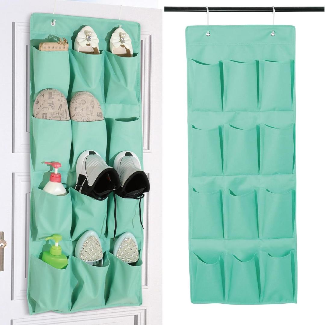Over the Door Shoe Organizer, Hanging Shoe Rack Storage Holder with 12 Large Pockets for Closet Door, Men Women Kids Shoes, Cruise(Green
