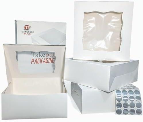 Tennessee IMPEX Cake Boxes, Clear Window, 10x10x4 Inches [Pack of 25], for Cakes, Cupcakes, Pies, Donuts, and Treats
