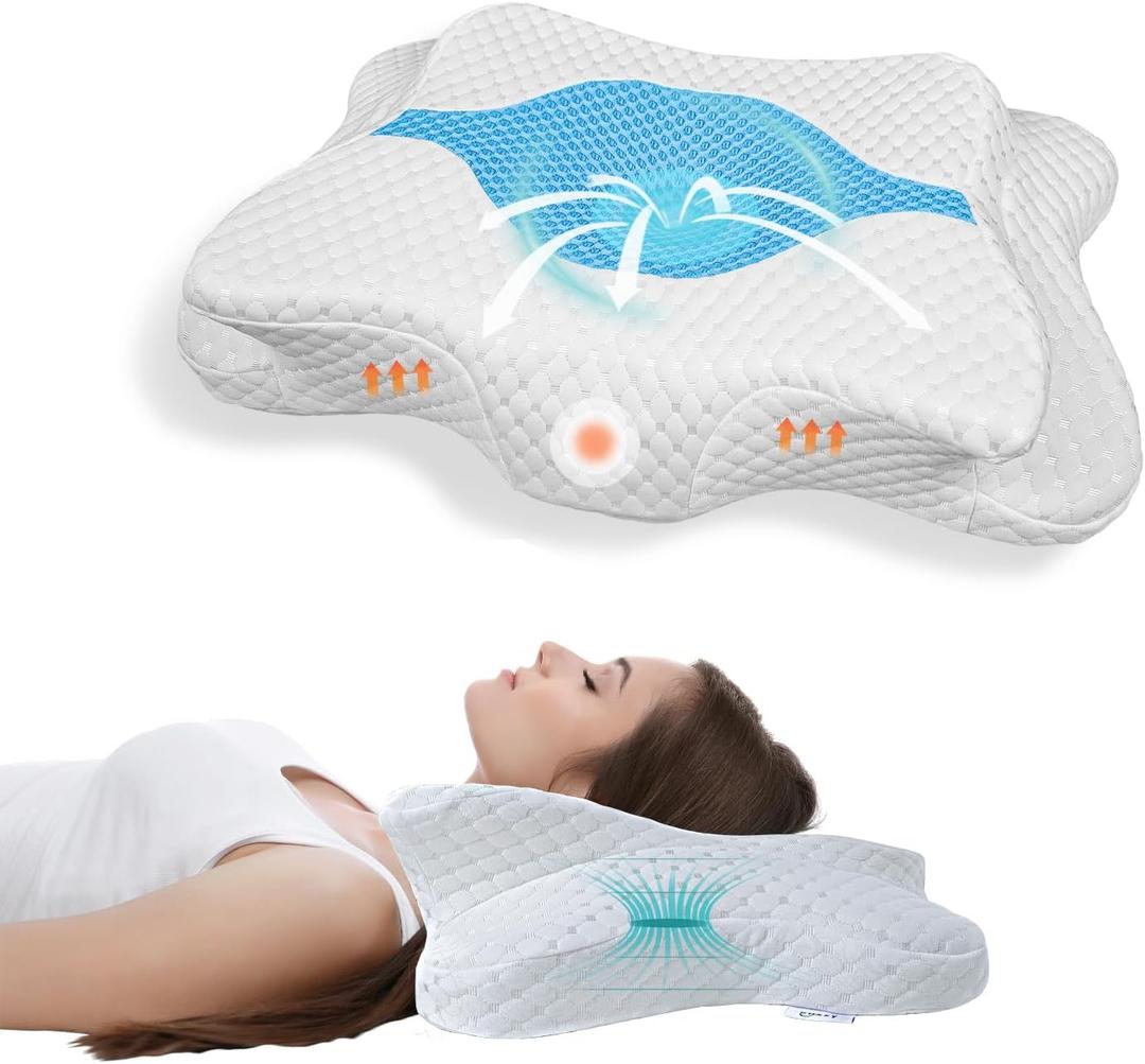 Memory Foam Pillows, Cervical Pillow for Neck and Shoulder Pain Relief, Ergonomic Contour Bed Pillow, Soft for Side Sleep Stomach Sleeping and Back Sleeper (Queen Size-24.8''Lx14.96''Wx5.78''H, Sky Blue)