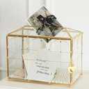 Giadun Glass Card Box with Slot, 10.2 inch Large Gold Clear Card Box for Wedding Receptions, Decorative Storage Box with Lock for Baby Shower, Birthday Party, Bridal Shower