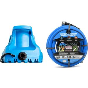 Little Giant 577301 APCP-1700 Automatic Swimming Pool Cover Submersible Pump, Blue & AG-Lite Rubber Hot & Cold Water Rubber Garden Hose: Ultra-Light & Super Strong (5/8" x 15') - BSAL5815