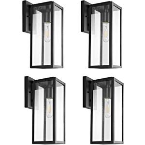 Bestshared Outdoor Wall Sconce Lights,Exterior Wall Lighting Fixtures with Clear Glass, Anti-Rust Modern Black Outside Lantern Lamp for House Front Porch Doorway Patio (Black, 15"-4 Pack)