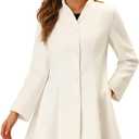 Allegra K Women's Single Breasted Coat A Line Mid-Long Peacoats Outerwear Winter Coats (White) Small