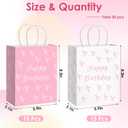 Kolldenn 30 Pack Pink Bow Birthday Party Paper Bags with Handles Kraft Gift Wrap Bags for Coquette Bow Party Favors Grocery Goody Snacks Decoration Supplies