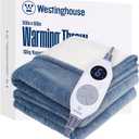 Westinghouse Electric Throw Blanket, Flannel Sherpa Heated Throw with 6 Heating Levels and 2-10 Hours Auto-Off, Flower Jacquard Heated Blanket, Fast Heating & ETL Certification, 50" x 60" Inch, Blue