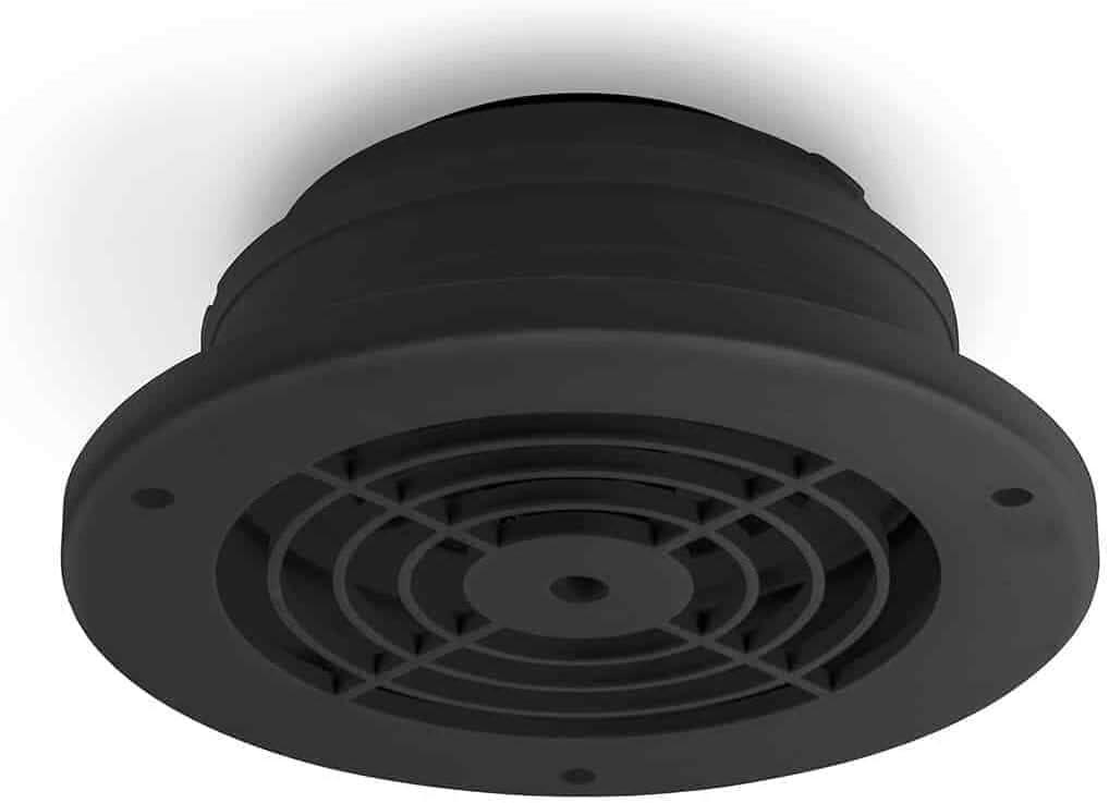 Black Soffit Exhaust Vent 4", 5", 6" Multi-Diameter Duct Compatibility UV-Stabilized ABS Integrated Backdraft Damper for Bathroom/Kitchen Fan Venting via Soffit or Eave