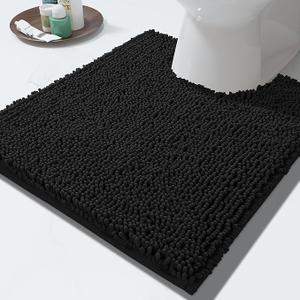 Toilet Rug Non Slip Plush Bathroom Floor Mat U Shaped Washable Contour Rug for Toilet Absorbent Thick Foot Rug, Black