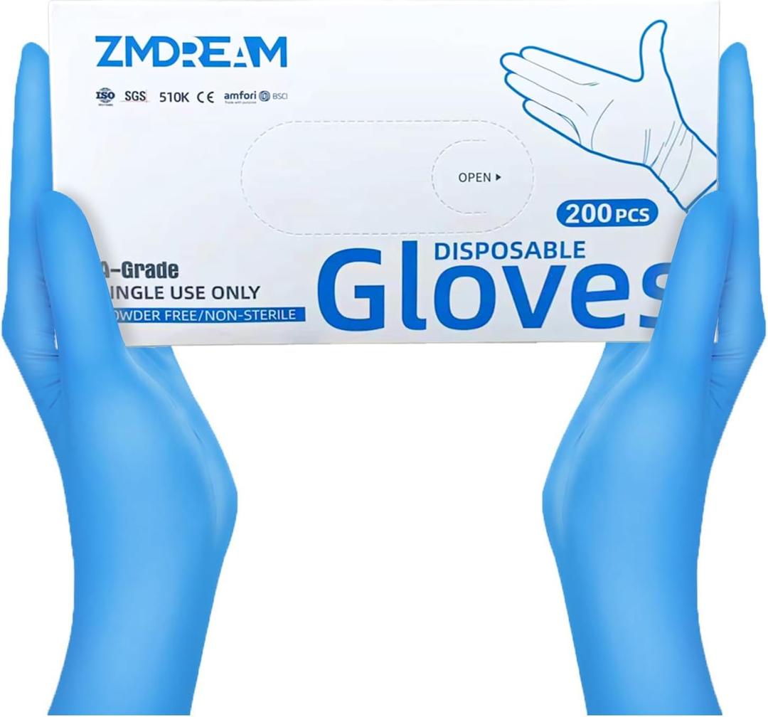 ZMDREAM Nitrile Gloves 4-mil Thick 200 & 2000 Counts Latex-Free, Powder-Free, Textured Grip 4 Sizes for Exam, Food Service (Medium)