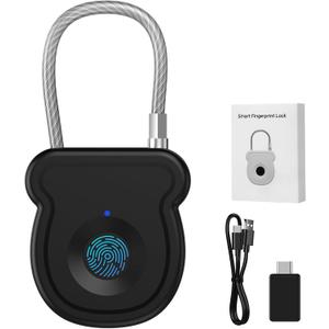 Smart Fingerprint Padlock for Luggage - 20 User Capacity, USB Key & Emergency Code, Keyless Biometric Lock for Gym Locker, Suitcase, Backpack, Toolbox & Handbag (Black)