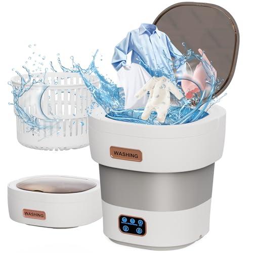 Portable Washing Machine - The Upgraded 12L Foldable Mini Washer with Powerful Cleaning & Low-Noise Design | Perfect for Household, Baby Clothes, Travel, Apartments/Dorms/RVs (Grey-White）